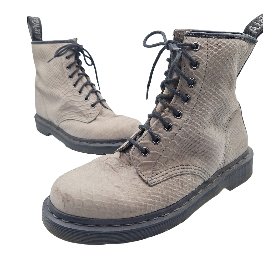 Dr Doc Martens 1460 Textured Snake-Embossed 8 Eye Combat Moto Boots - Picture 4 of 12